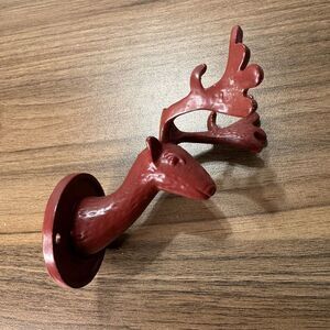 Reindeer Deer Coat Hook Cast Iron Red‎ Finish 2 Inch Round And 3 1/2" From Wall
